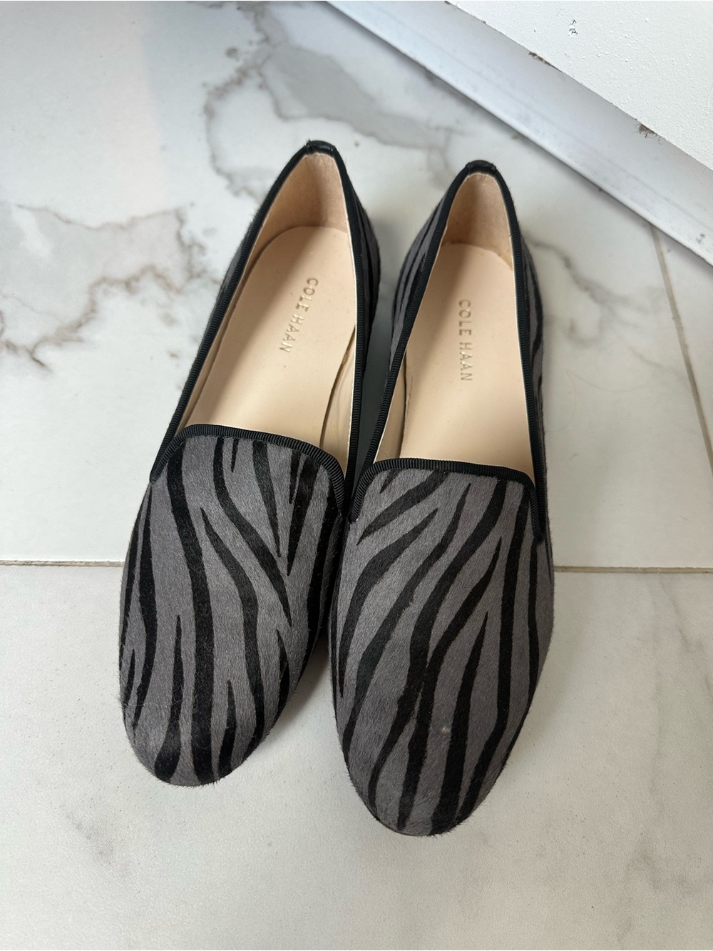 Cole Haan Gray & Black Zebra-Print Slip-On Loafers